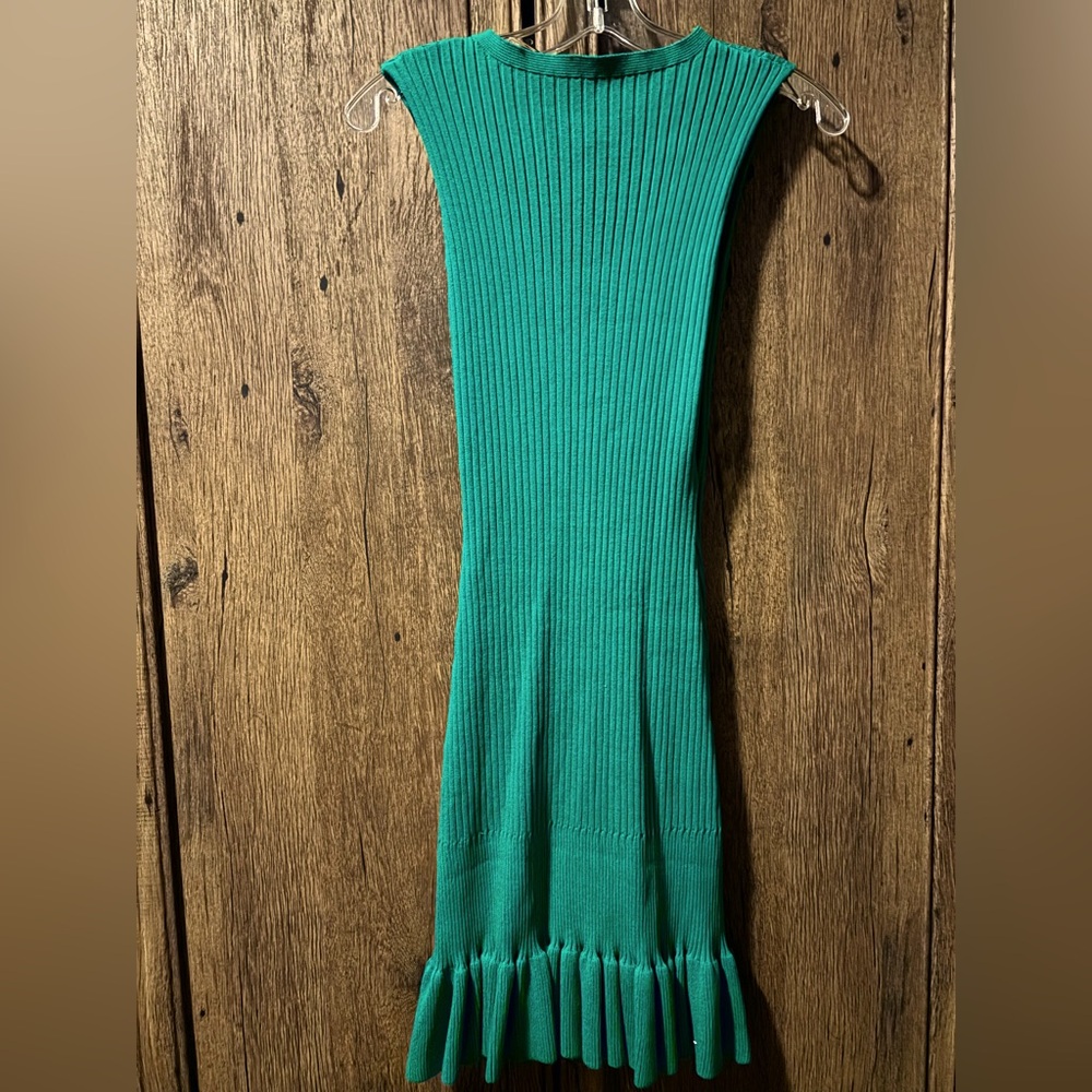 NWOT Women’s sleeveless knit ruffle hem dress in Kelly/emerald green, size large - Picture 10 of 11